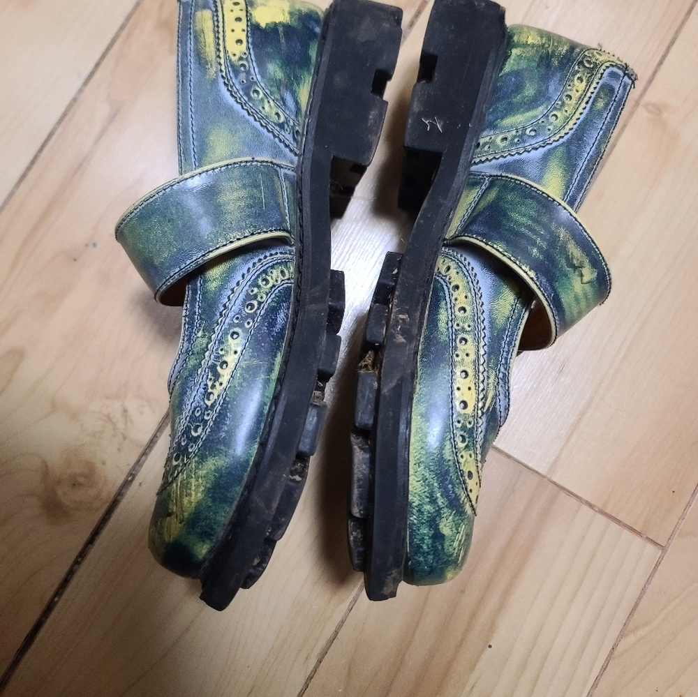 John fluevog size 7 Angela Mary janes green acid wash - Picture 2 of 9